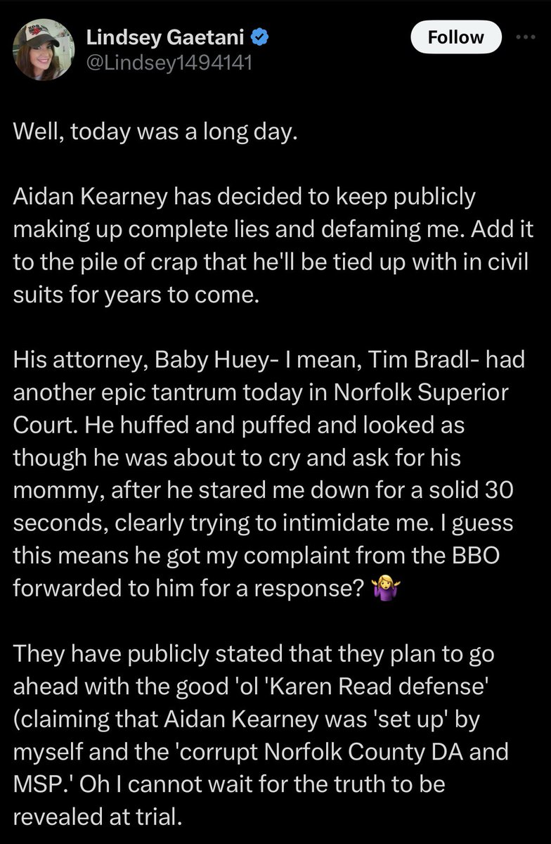 HWOnYourCase's tweet image. Speaking of attorneys, you’d think she’d speak to hers before posting tweets taunting the person she’s supposed to be afraid of and his lawyer. Smooth move @Lindsey1494141.