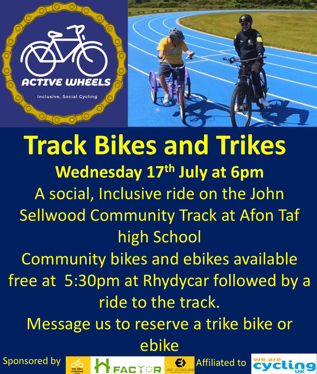 We have 2 rides this week. Bikes, trikes and e-bikes free to use. Message us to reserve a bike. #inclusive #social #cycling Tuesday to The Red Cow  Pontsticill and Thursday we have track, bikes &amp; Trikes at Afon Taf High School