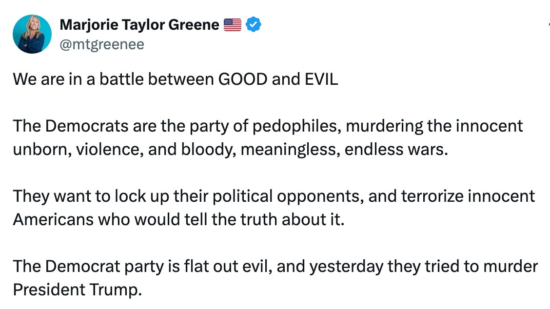 This morning, Speaker Mike Johnson called on politicians to “turn the rhetoric down."

“We’re all Americans, and we have to treat one another with dignity and respect.”

A leading member of his caucus six hours later: