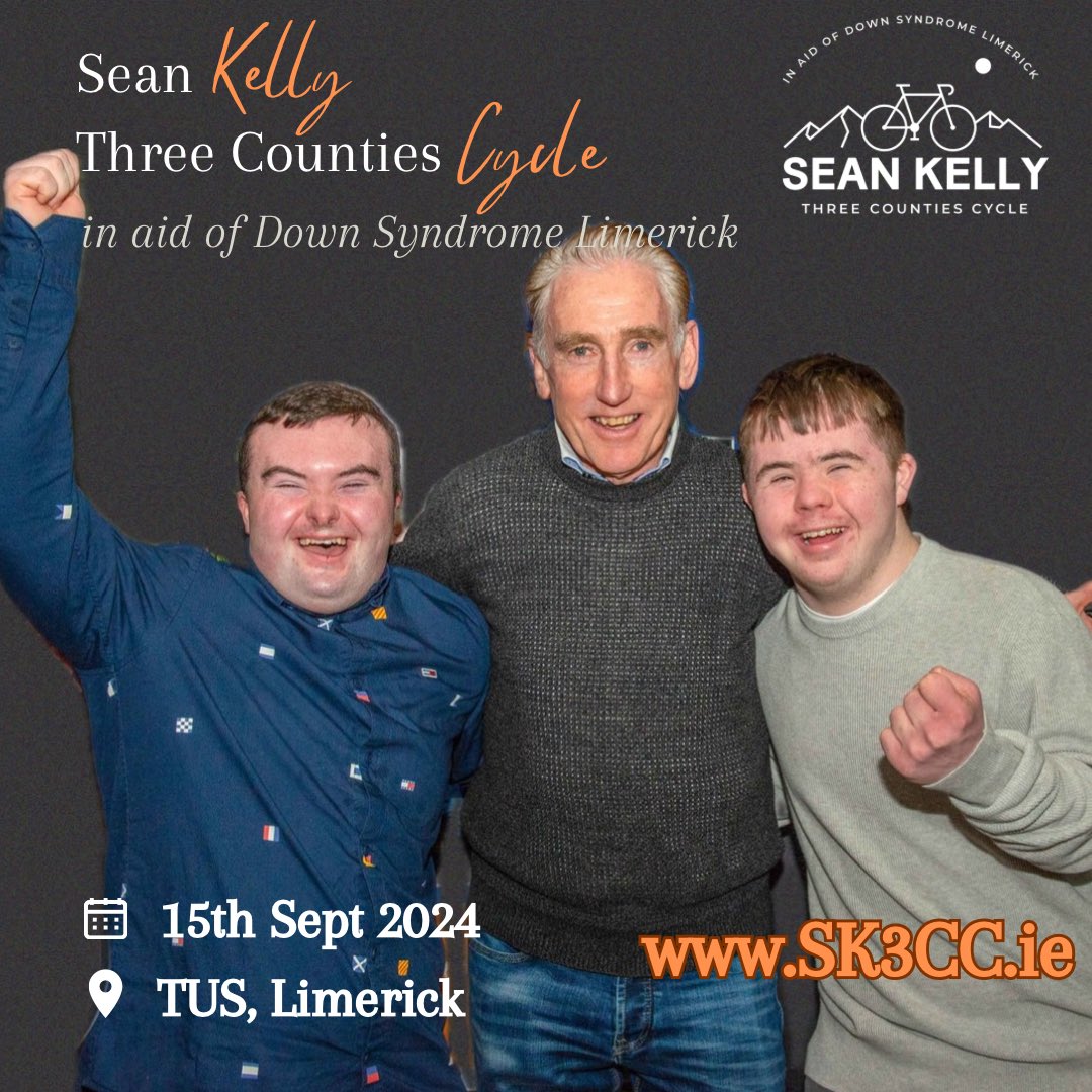 Sean Kelly Three Counties Cycle (@3countiescycle) on Twitter photo When you sign up for the Sean Kelly Three Counties Cycle you not only get to cycle with a cycling legend but you get to support an amazing cause - <a href="/DSLimerick/">Down Syndrome Limerick</a>!
Register now at SK3CC.ie
#SaddleUp4DownSyndrome #MakeADifference #Support4DSL #CharitySportive When you sign up for the Sean Kelly Three Counties Cycle you not only get to cycle with a cycling legend but you get to support an amazing cause - <a href="/DSLimerick/">Down Syndrome Limerick</a>!
Register now at SK3CC.ie
#SaddleUp4DownSyndrome #MakeADifference #Support4DSL #CharitySportive