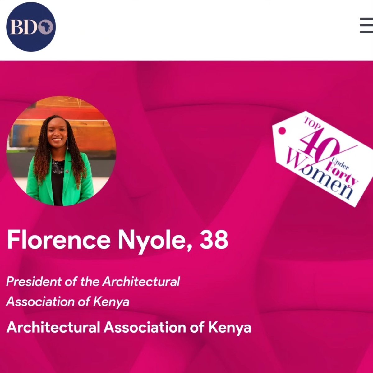 Florence Nyole (@nyolette) on Twitter photo I am extremely grateful and elated to be nominated as a finalist alongside other phenomenal women for the 2024 #Top40Under40KE Women by <a href="/NationAfrica/">Daily Nation</a>'s <a href="/BD_Africa/">BusinessDaily</a> for the work we have done to #ElevateAAK. I am extremely grateful and elated to be nominated as a finalist alongside other phenomenal women for the 2024 #Top40Under40KE Women by <a href="/NationAfrica/">Daily Nation</a>'s <a href="/BD_Africa/">BusinessDaily</a> for the work we have done to #ElevateAAK.
