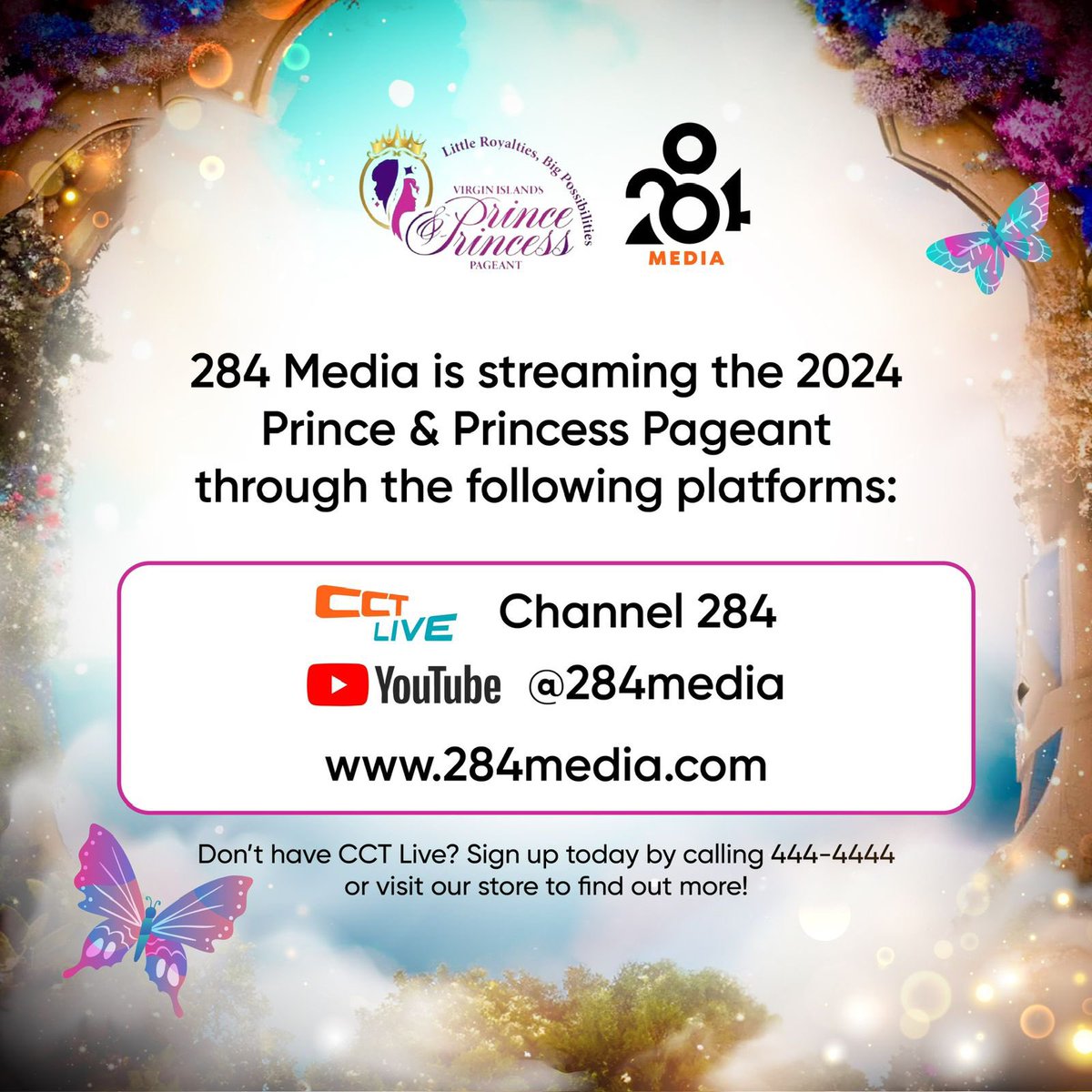 Witness the most whimsical experience ever in the VI! 

Virgin Islands Prince and Princess 2024 Live on Channel 284 on CCT Live,   284media.com and 284 Media’s YouTube page. 

youtube.com/live/5jQJ6hfJs…