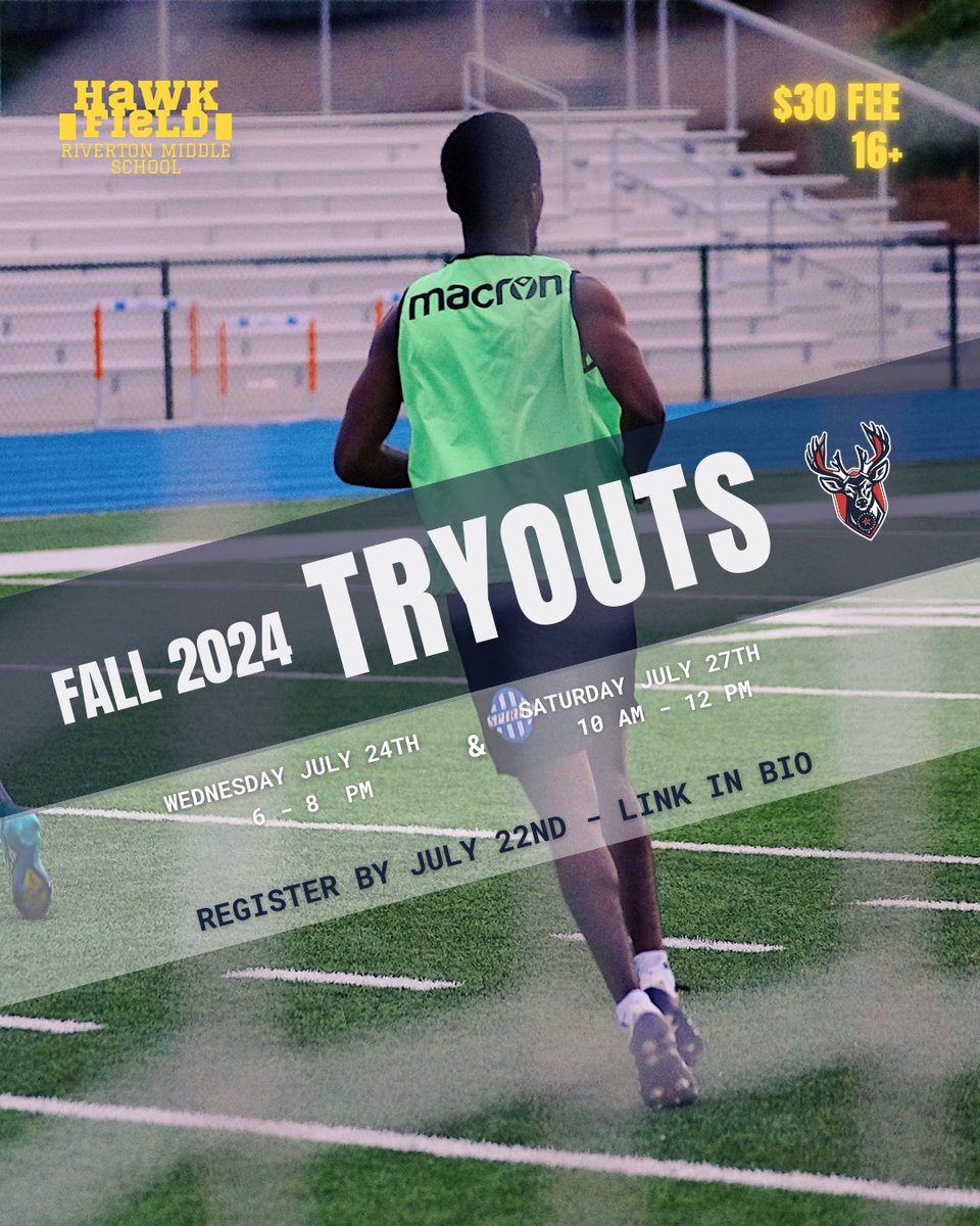 SpfldFC's tweet image. 🚨FALL SEASON TRYOUTS🚨

After their most successful UPSL season, the Stags want to keep the momentum going in the fall 💪🏼

- Wednesday July 24th 6-8pm 
- Saturday July 27th 10am-12pm
📍Hawk Field @ Riverton Middle School 

Register before July 22nd - link is in our bio!