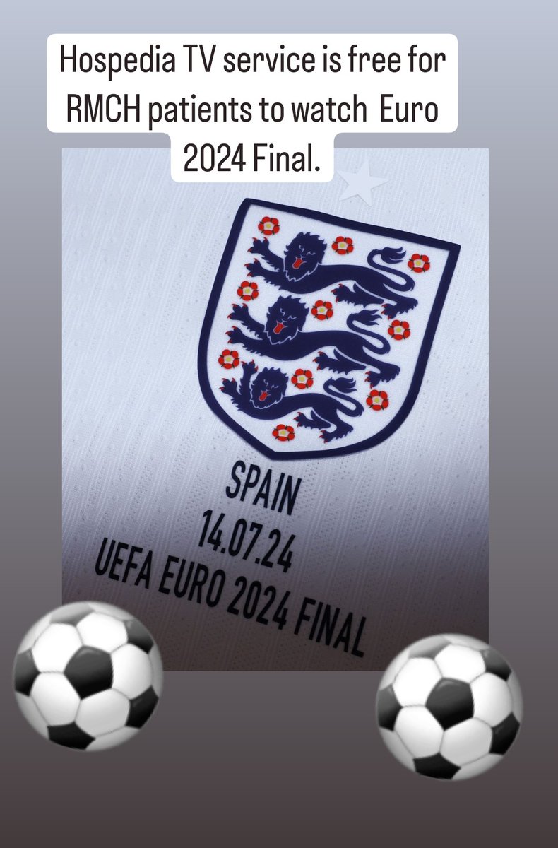 To celebrate England reaching the Euro 2024 Final, Sparks Ltd Hospedia TV have extended the viewing times to enable children <a href="/RMCHosp/">RMCHosp</a> to watch the match on their bedside TV's. <a href="/MFT_PatientExp/">Patient Experience</a> <a href="/England/">England</a>