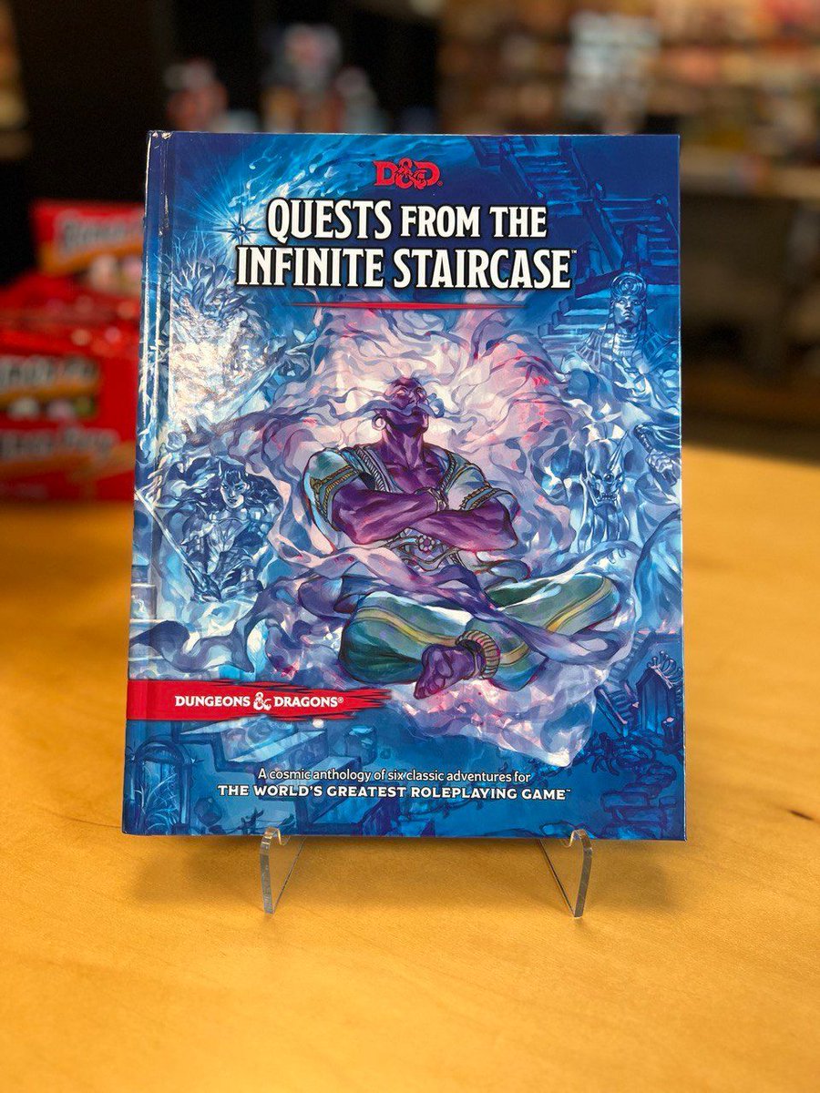 Quests from the Infinite Staircase has arrived! We've got copies of D&amp;D's newest book, with 6 remastered adventures for parties of 11-13th level. Order online, or just swing by and grab a copy. Both regular and alt covers are available now!
buff.ly/3S2zBlY