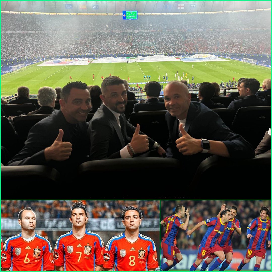 FaktaSepakbola's tweet photo. Xavi Hernandez, David Villa, dan Andres Iniesta menonton langsung dari stadion, laga final #Euro2024 antara Spanyol vs Inggris 🇪🇸🏴󠁧󠁢󠁥󠁮󠁧󠁿🔥 https://t.co/bdgCarg8FV