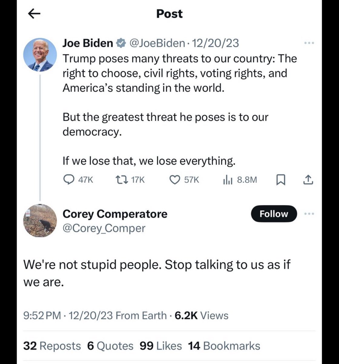 SonofOmahu's tweet image. One of these men is a dementia-afflicted puppet and the other is a hero whose final act in life was to put himself between danger and his family.

#RIPCorey