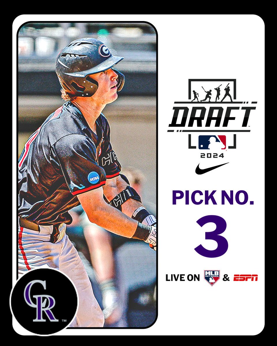 With the 3rd pick in the 2024 Draft, the <a href="/Rockies/">Colorado Rockies</a> select <a href="/BaseballUGA/">Georgia Baseball</a> OF Charlie Condon, No. 2 on the Top 250 Draft Prospects list.

Watch LIVE: atmlb.com/3zAvMhu