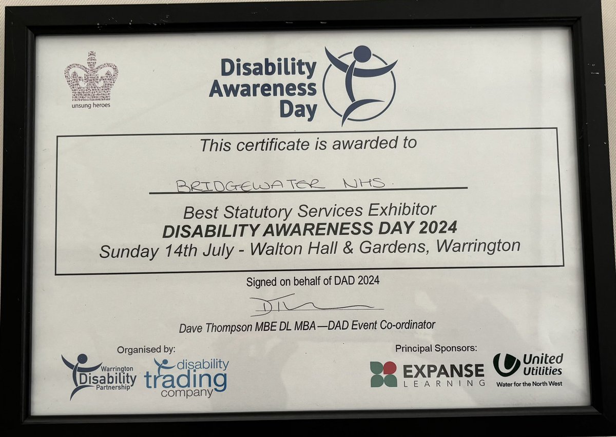 Raxryo's tweet photo. What an amazing day we had with our Bridgewater colleagues at #DAD2024 supporting and providing information for parents carers &amp; children
0-19, physio, OT, dental, imms SALT
Amazing #team work 

Ending the day on a high awarded ‘Best Statutory Service Provider’.

#TeamBridgewater https://t.co/PhNZygdgCB