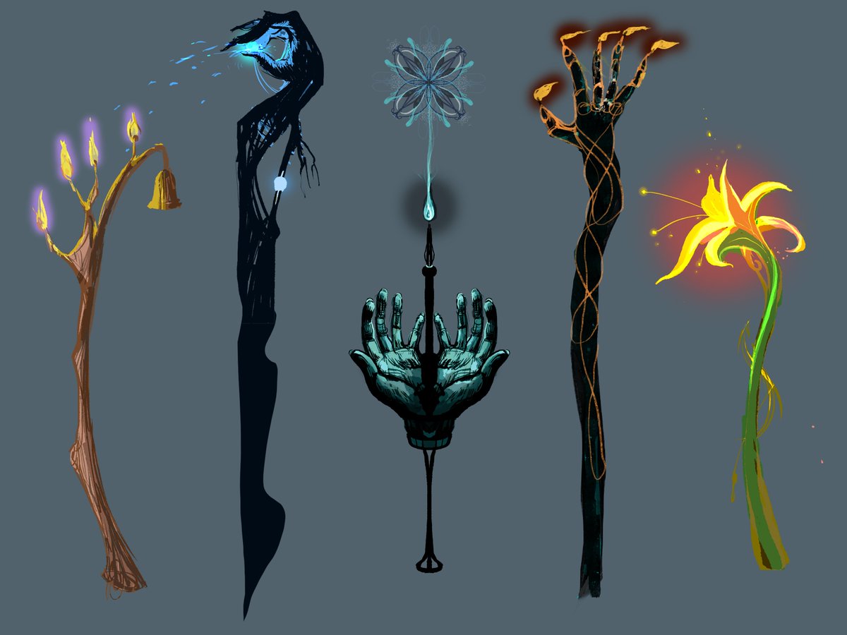 Magic Staffs and Lantern Lighters/Dampers via <a href="/artstationhq/">ArtStation.com</a> artstation.com/artwork/1xyYzG