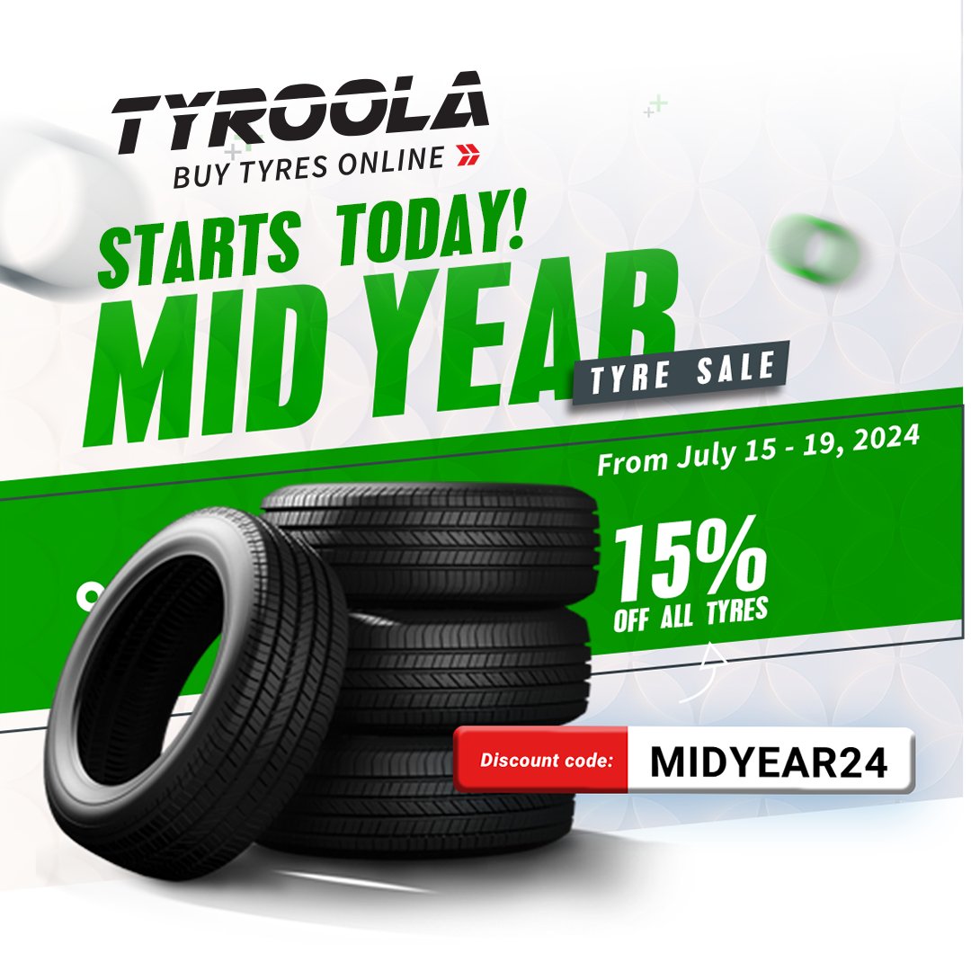 Our Mid-Year Tyre Sale starts today!
Enjoy 15% off all tyres until Friday, July 19, 2024
Add our the Code to your cart: MIDYEAR24
Shop Now: bit.ly/3UuBwjQ
#Tyroola #tyres