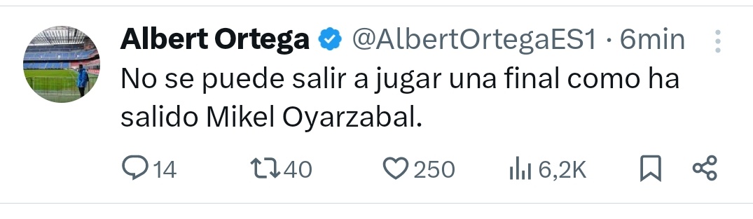 jlarburu's tweet photo. Pese al gol estoy muy de acuerdo con @AlbertOrtegaES1 

Oyarzabal no correr hoy https://t.co/jEIKmSNWLE