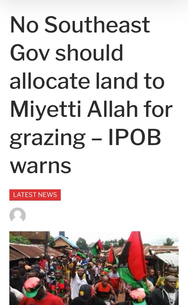 ChinasaNworu's tweet photo. No Southeast Gov should allocate land to Miyetti Allah for grazing – #IPOB warns . 
@real_IpobDOS 
@radiobiafralive @alexottiofr @FrancisNwifuru @CCSoludo @bukolasaraki @NGRSenate @EUinNigeria @AnambraNewMedia @StateDept @UKinNigeria @officialABAT 
#DivideNigeriaNow 
#FreeBiafra

 https://t.co/AJIGwkBdPk