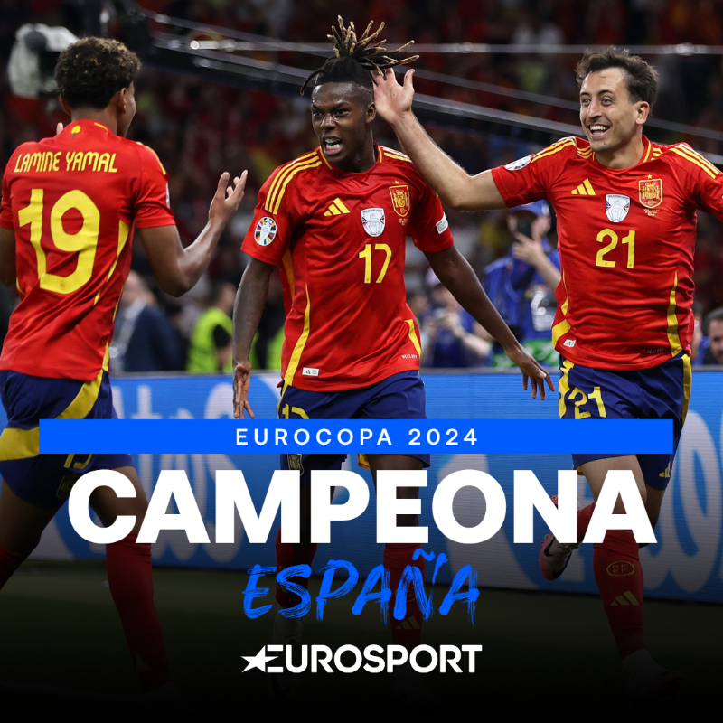 Eurosport_ES's tweet photo. ¡𝐂𝐀𝐌𝐏𝐄𝐎𝐍𝐄𝐒 𝐃𝐄 𝐄𝐔𝐑𝐎𝐏𝐀𝐀𝐀𝐀𝐀𝐀𝐀𝐀! 🇪🇸🇪🇸🇪🇸🇪🇸🇪🇸🇪🇸🇪🇸🇪🇸🇪🇸

España conquista su cuarta Eurocopa ante Inglaterra gracias a los goles de Nico Williams y Mikel Oyarzabal en el minuto 86.

🏆 1964
🏆 2008
🏆 2012
🏆 2024

#EURO2024 https://t.co/MmEa948bfk