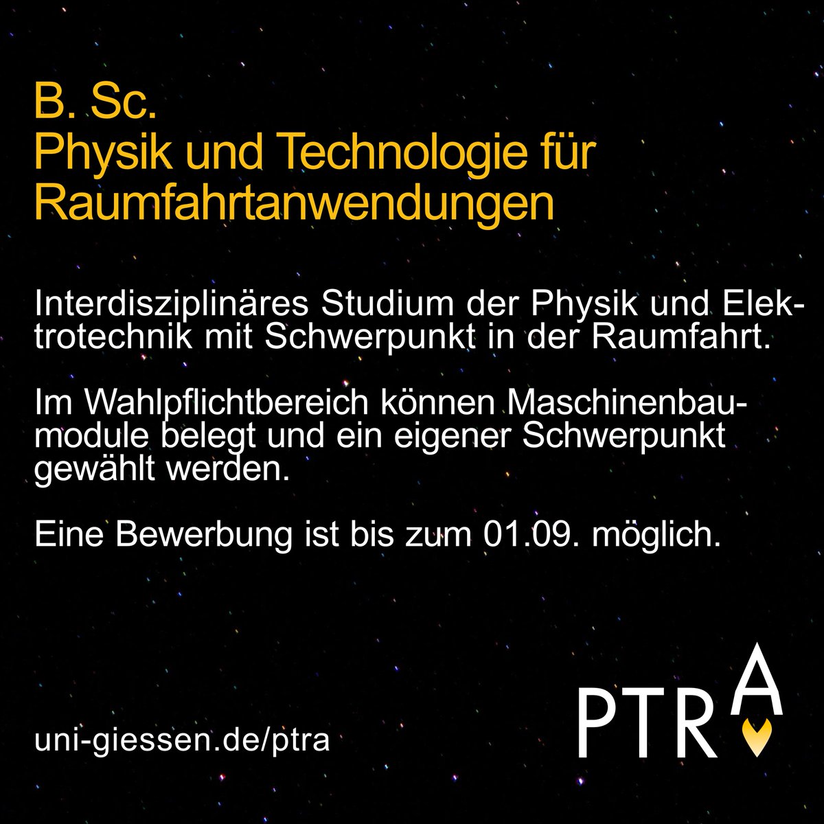 FachschaftPRIM's tweet photo. Du brennst für Physik und Raumfahrt und suchst noch ein passendes Studium?

Der Bachelor of Science Physik und Technologie für Raumfahrtanwendungen vereint Physik, Elektrotechnik und Raumfahrt in einem einzigartigen interdisziplinären Studiengang.

Jetzt bis zum 01.09. bewerben.