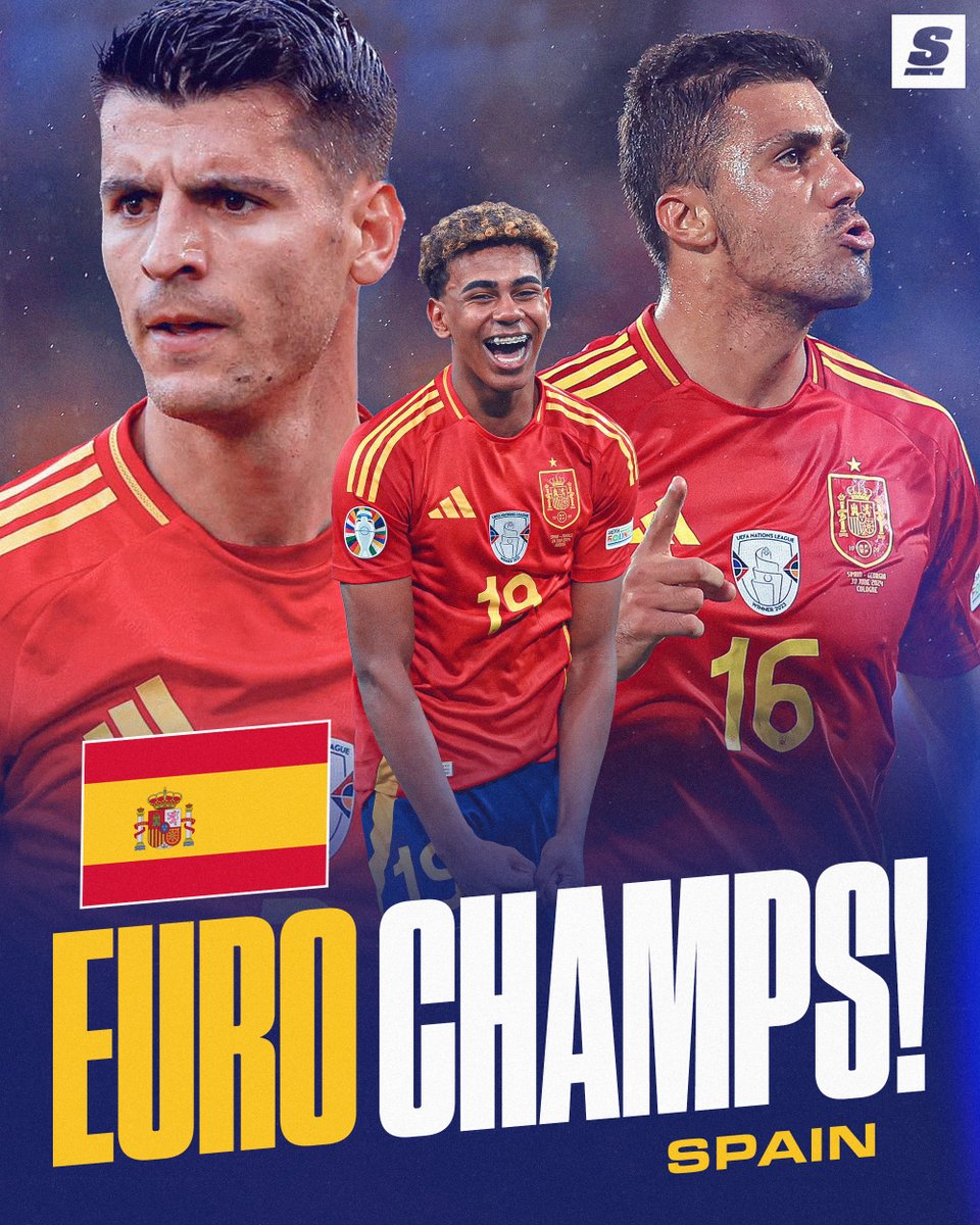theScore's tweet photo. SPAIN HOLDS OFF ENGLAND TO BECOME THE #EURO2024 CHAMPS. 🙌🇪🇸 https://t.co/BzQkZTiSyP