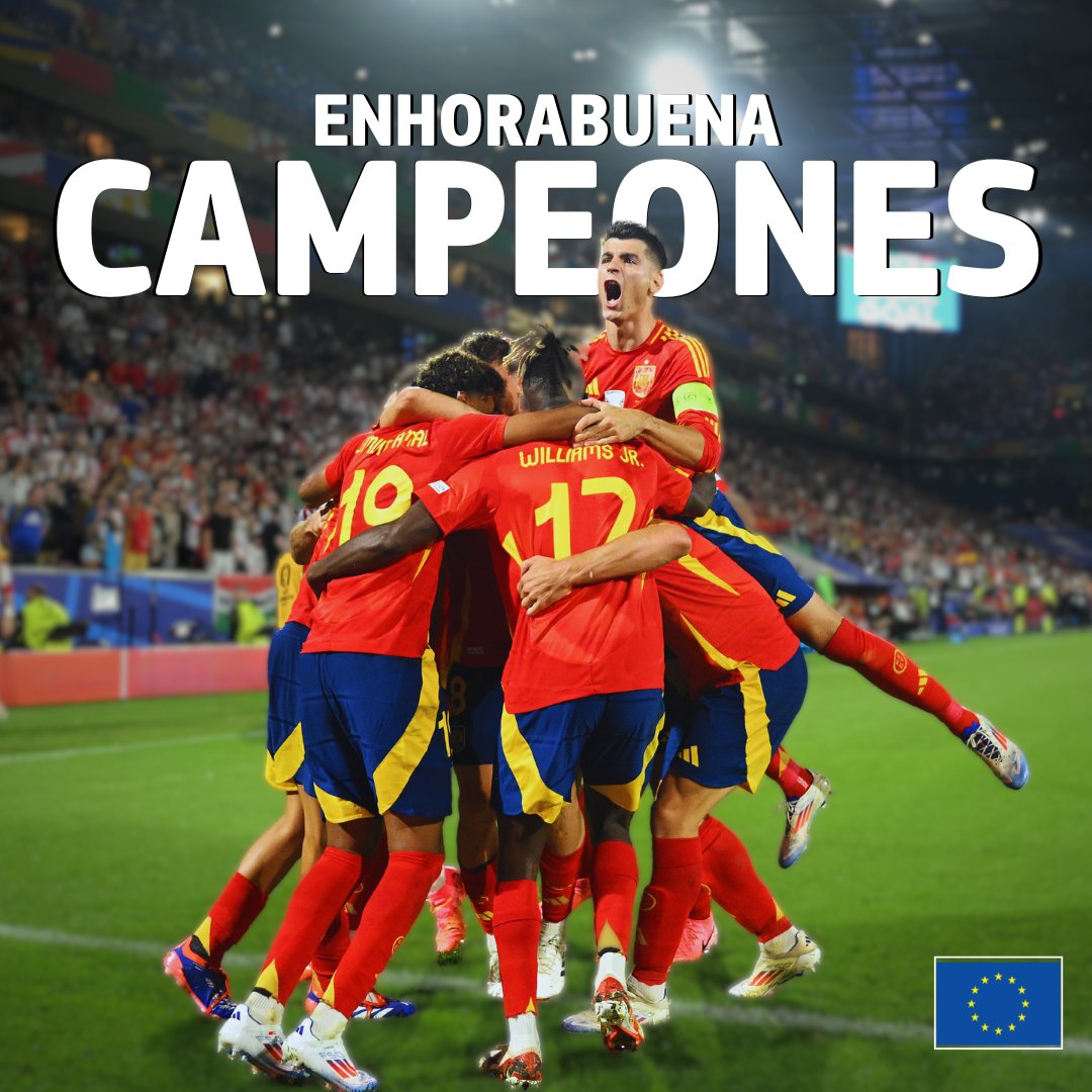 🏆 ¡CAMPEONESSS OEOEOE!

Congratulations to 🇪🇸 Spain for being the new #EURO2024 champion!

You have shown that with determination and unity, anything is possible.

And a big round of applause also for the rest of the participants for a fantastic #EURO2024.

<a href="/SEFutbol/">Selección Española Masculina de Fútbol</a>
