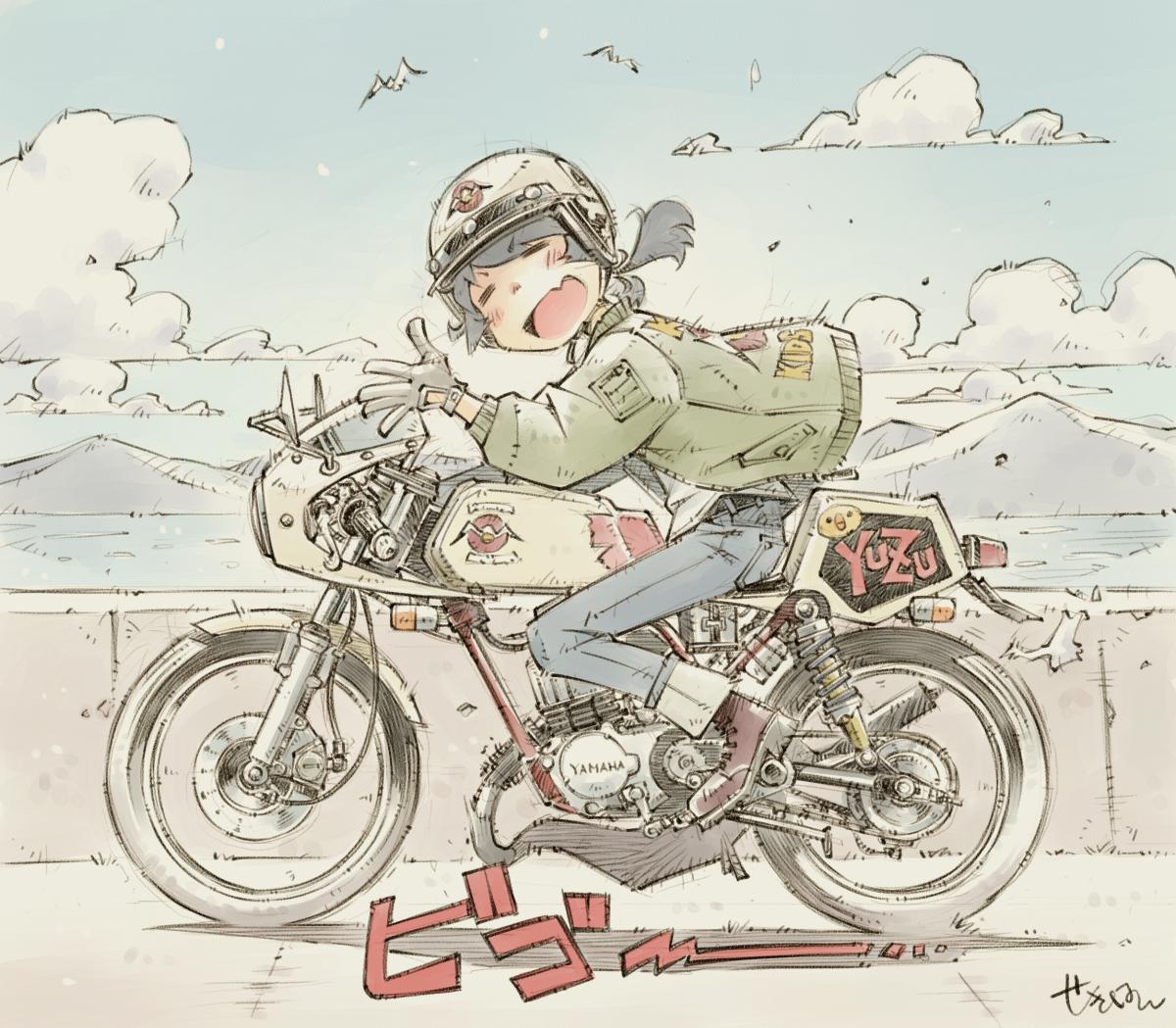 海の日なので海とバイクのイラストをどうぞ #ぜっしゃか