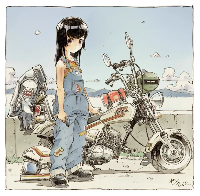 海の日なので海とバイクのイラストをどうぞ #ぜっしゃか