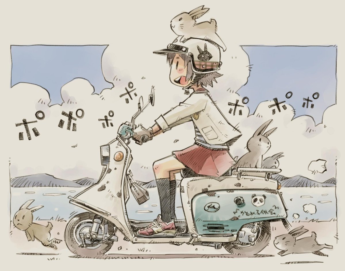 海の日なので海とバイクのイラストをどうぞ #ぜっしゃか