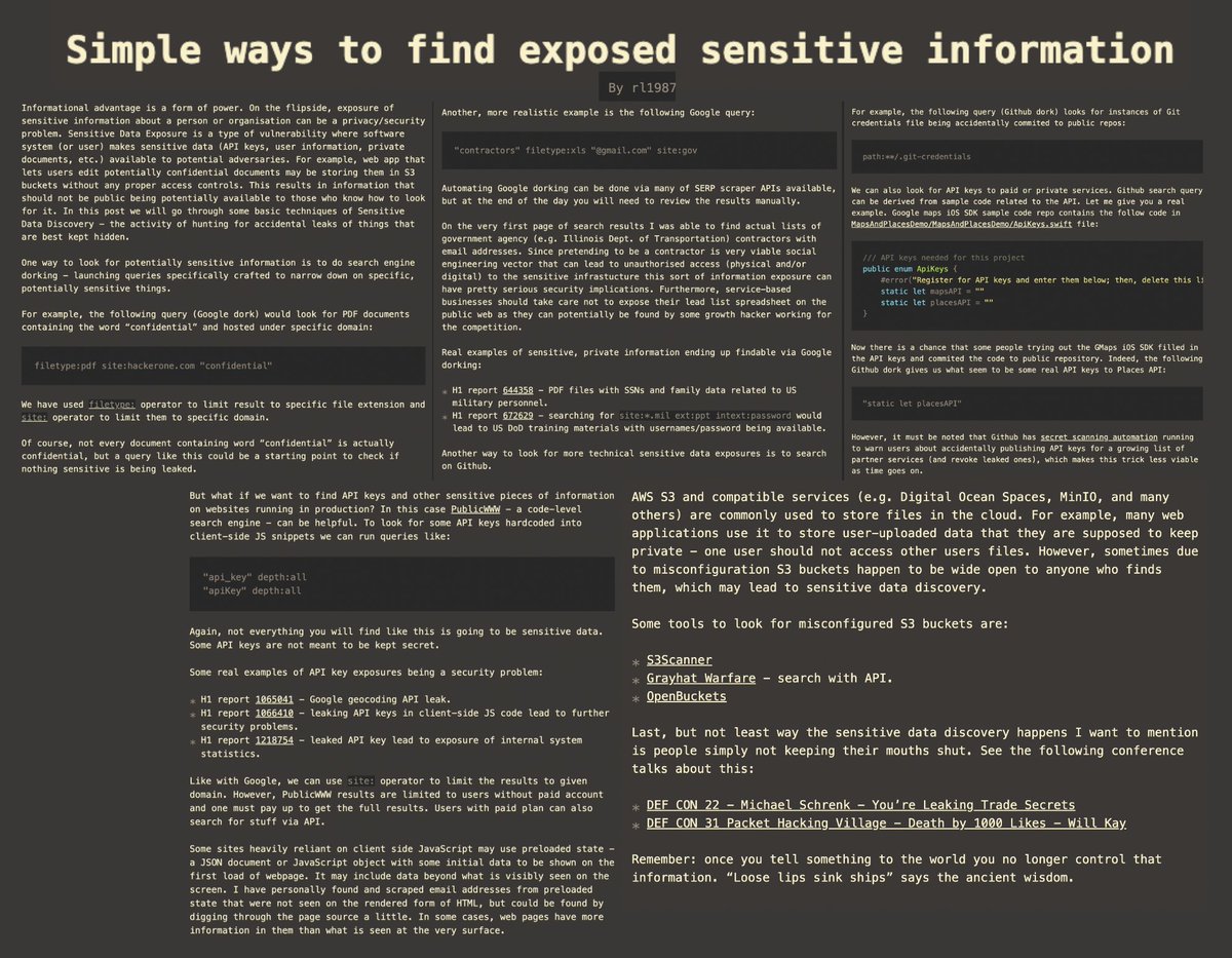 cyb_detective's tweet photo. Simple ways to find exposed sensitive information
(article by rl1987)

A detailed guide to searching for sensitive information using Google Dorks (with real examples of documents found).

https://t.co/aSvLuXyoEF

#osint https://t.co/dcLBe5HA2o