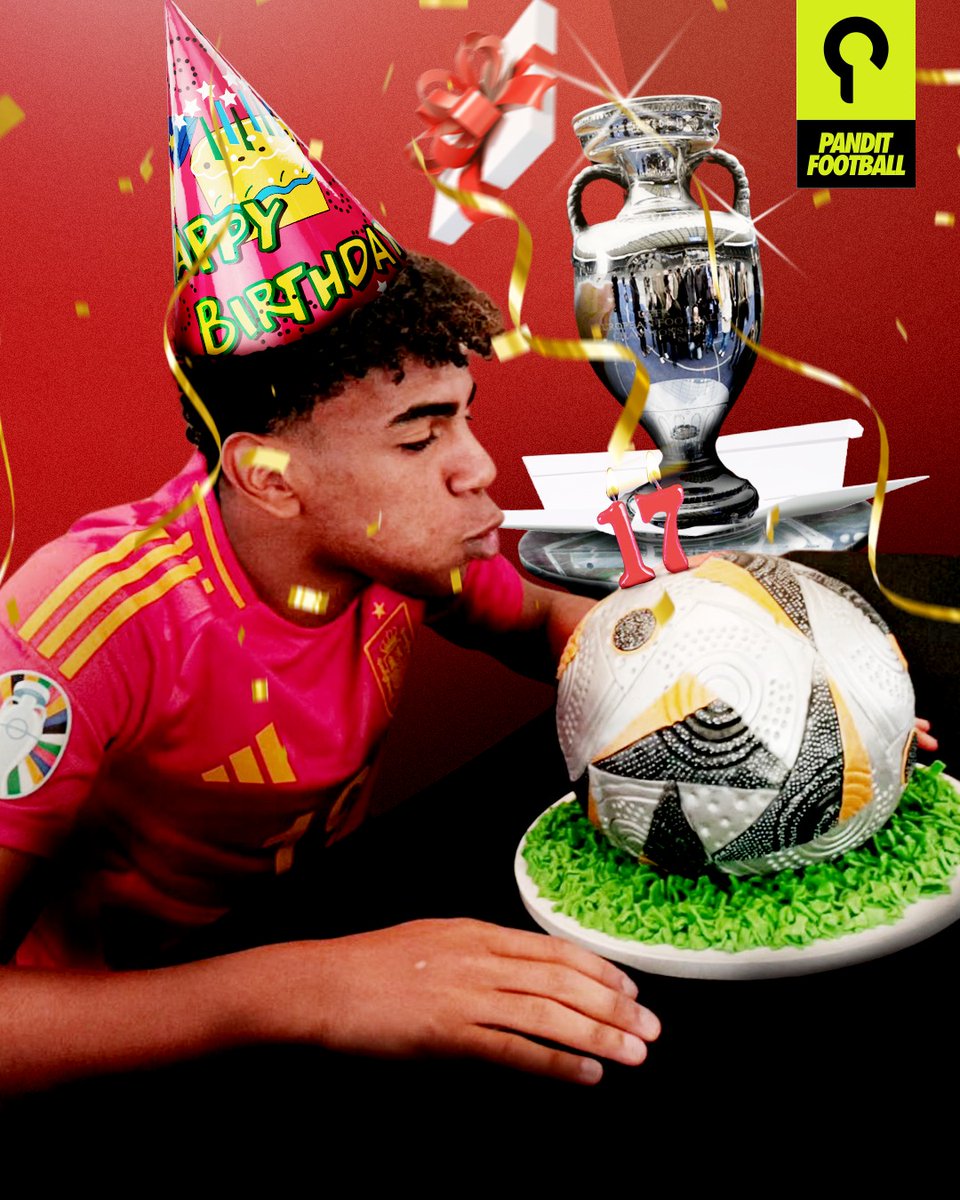 panditfootball's tweet photo. Trofi Piala Eropa, jadi hadiah ulang tahun terindah. 

Happy sweet 1️⃣7️⃣, Lamine Yamal 🤩 https://t.co/boaQFOAbtv