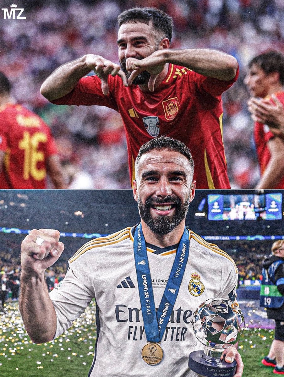 theMadridZone's tweet photo. 🇪🇸 Dani Carvajal this season:

• 7 goals
• 6 assists
• UEFA Champions League winner
• UEFA EURO 2024 winner
• La Liga winner
• Supercopa winner
• UEFA Champions League final goal
• UEFA Champions League final MOTM

BEST RB IN THE WORLD. 🤩 https://t.co/y0WRPYEXbn