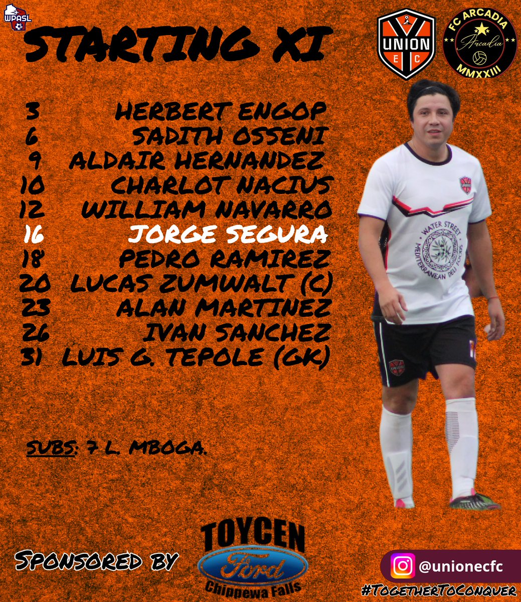 UnionECFC's tweet image. Starting XI vs. FC Arcadia sponsored by Toycen Ford

#TogetherToConquer