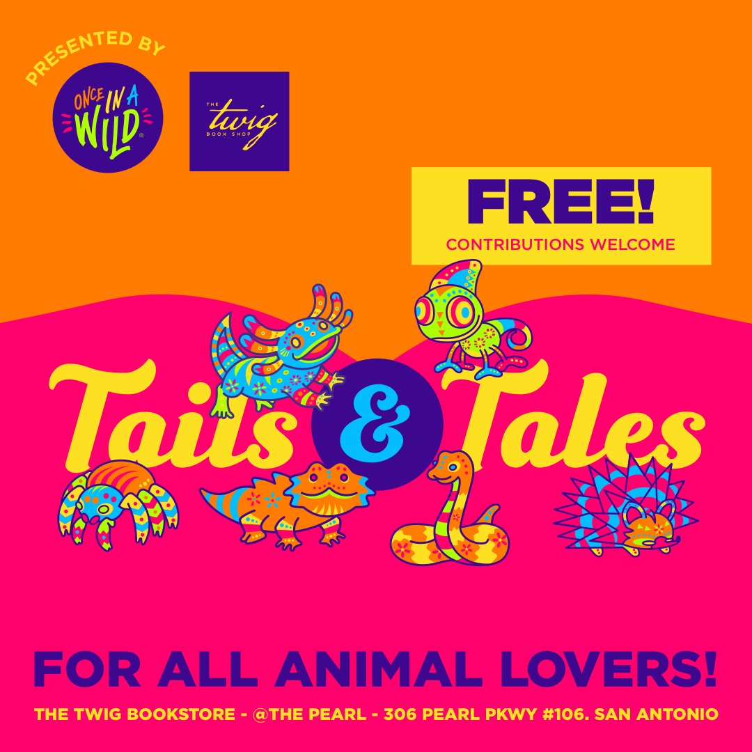 OnceInAWild's tweet image. 🐾📖 Don't miss out on Tails &amp;amp; Tales at The Twig on July 23 at 11am! 🐍🐢 Bring newspapers, used towels, or pet food to help our animal friends. Let's have a blast for a good cause! Give now: hubs.li/Q02Ffp6_0

#TailsAndTales #ThePearlSanAntonio #CommunityEvent 🐾❤️