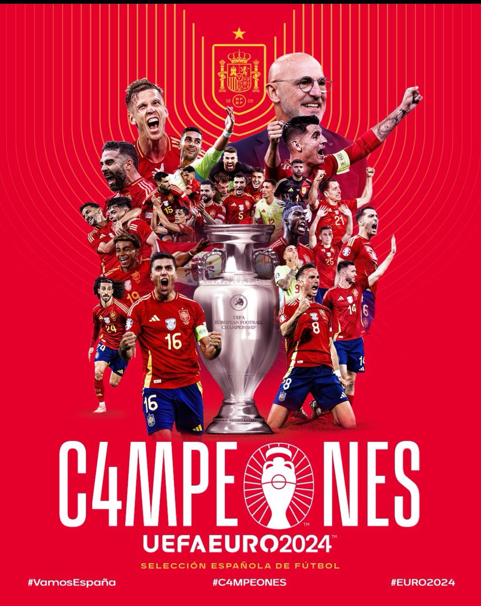 #Gracias <a href="/SEFutbol/">Selección Española Masculina de Fútbol</a> por otra #EURO2024

 👉🏼🏆🏆🏆🏆

Vuestro compromiso y esfuerzo es un ejemplo a seguir.💪🏼

🇪🇸#Enhorabuena #Campeones
