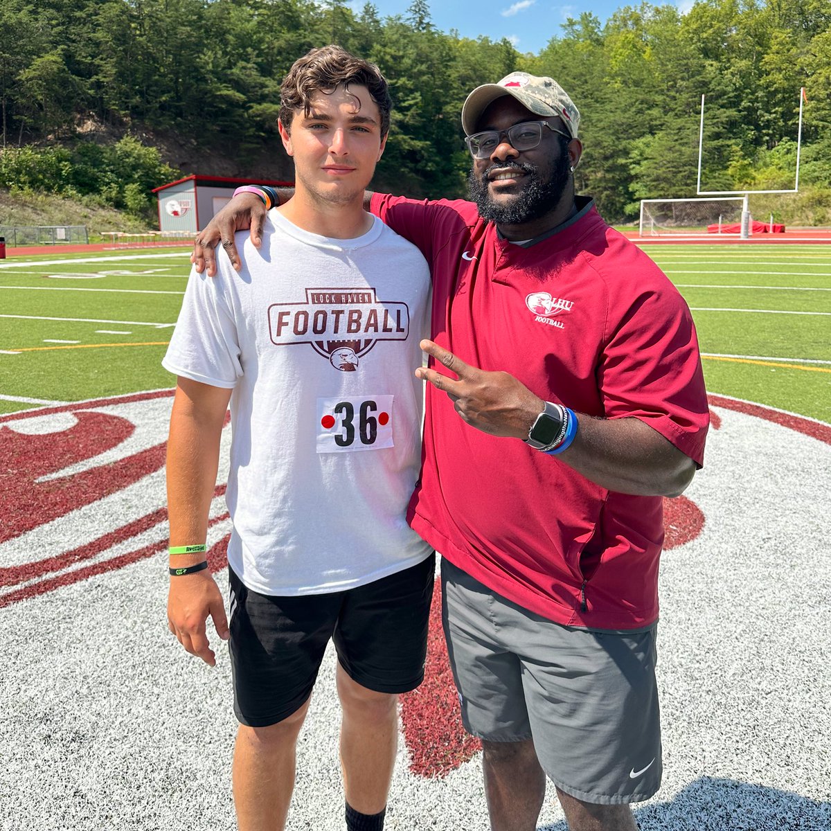 Tim_Myers87's tweet photo. Had an amazing camp experience today @LHU_Football! Thank you @Coach_Mul, @Coach_CraigDL, and the rest of the camp staff for the great information and having me out! #football #lockhaven #NCAA25 https://t.co/OnrsWQLUru