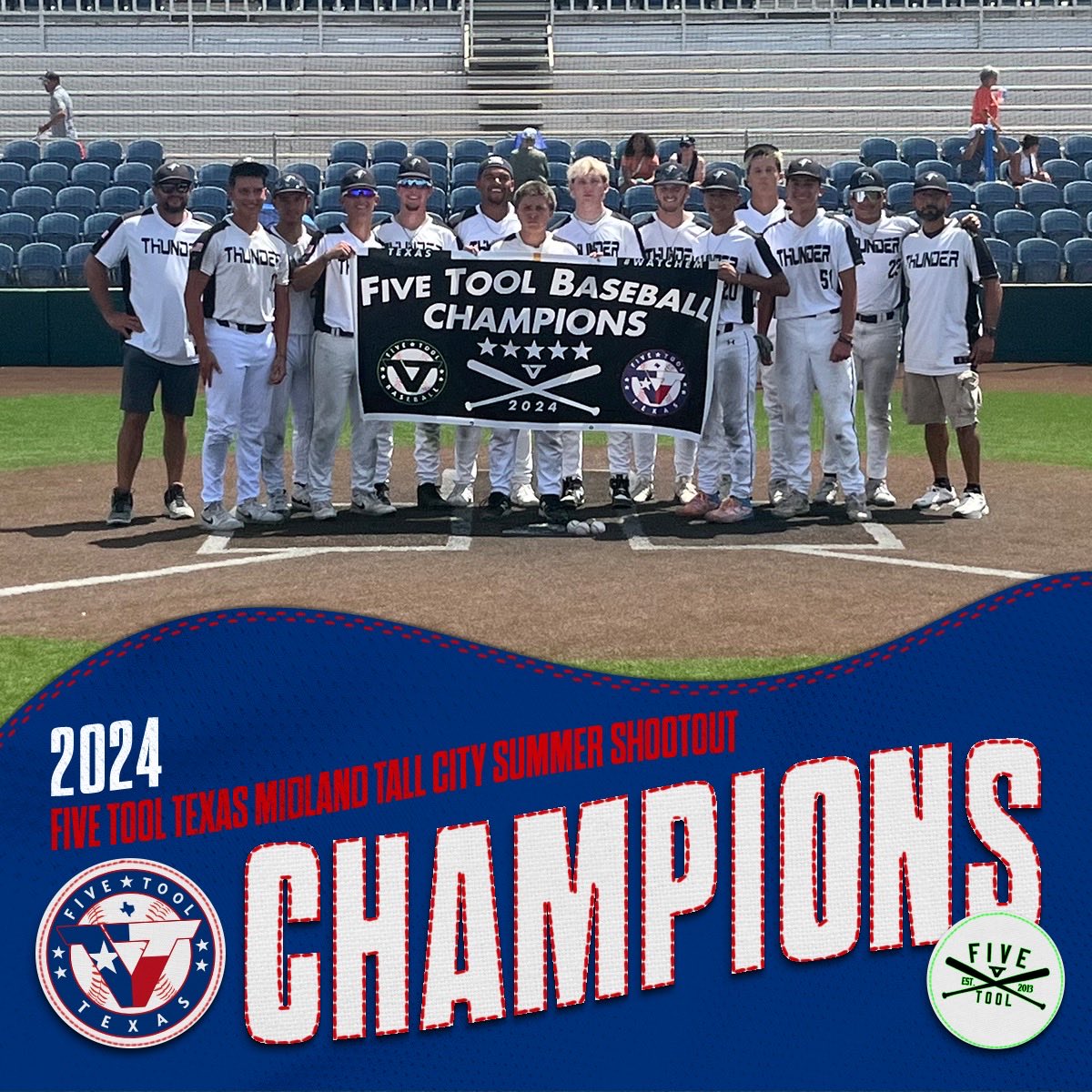 ✭Five Tool Texas✭ (@fivetooltexas) on Twitter photo 🏆CHAMPIONS🏆
Congrats to <a href="/thunder_westTx/">WTX Thunder Baseball</a> Black 2025 on winning the 17U/18U Division of the <a href="/FiveTool/">Five Tool Baseball</a> Texas Midland Tall City Summer Shootout!
#WatchEm 🏆CHAMPIONS🏆
Congrats to <a href="/thunder_westTx/">WTX Thunder Baseball</a> Black 2025 on winning the 17U/18U Division of the <a href="/FiveTool/">Five Tool Baseball</a> Texas Midland Tall City Summer Shootout!
#WatchEm