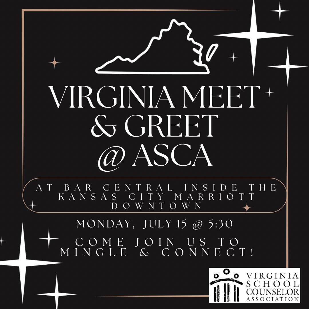 Virginia Meet &amp; Greet at ASCA! Monday, July 15 @ 5:30pm at BarCENTRAL inside the Kansas City Marriott Downtown. Come mingle and connect! ✨ #asca24