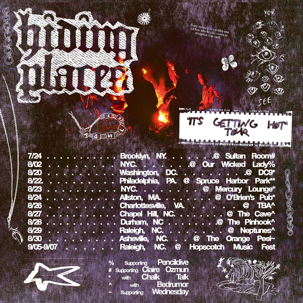 We're going on tour again! 
*ੈ✩‧₊˚༺☆༻*ੈ✩‧₊˚
With Chalk Talk + bedrumor. And supporting Pencildive, Claire Ozmun, and <a href="/Wednesday_Band_/">Wednesday</a> for some special shows! 
*ੈ✩‧₊˚༺☆༻*ੈ✩‧₊˚