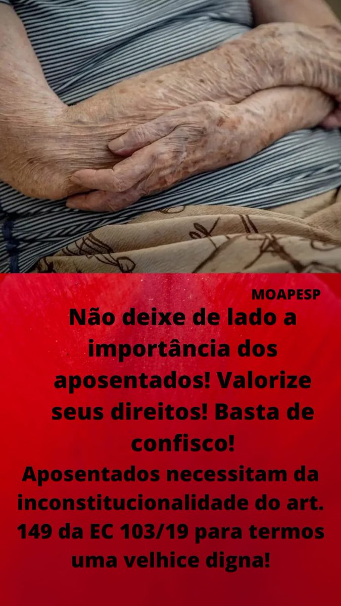 AnaAlic18810883's tweet photo. Aposentados pedem socorro❗ Pagar, novamente, previdência é desumano, Ministro❗Continue com o julgamento da inconstitucionalidade do art. 149 da EC103, por favor, Excelência @gilmarmendes.
@STF_oficial
@LRobertoBarroso
@alexandre
 Justiça Já
#AposentadoriaJusta https://t.co/e2awQ0OUTj