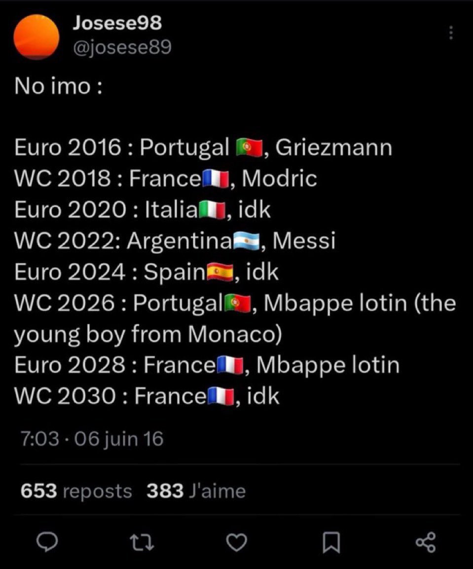 CFC_Janty's tweet photo. Portugal winning the 2026 World Cup ?

How are these predictions so accurate 🤯 https://t.co/6NMjFMUW2e