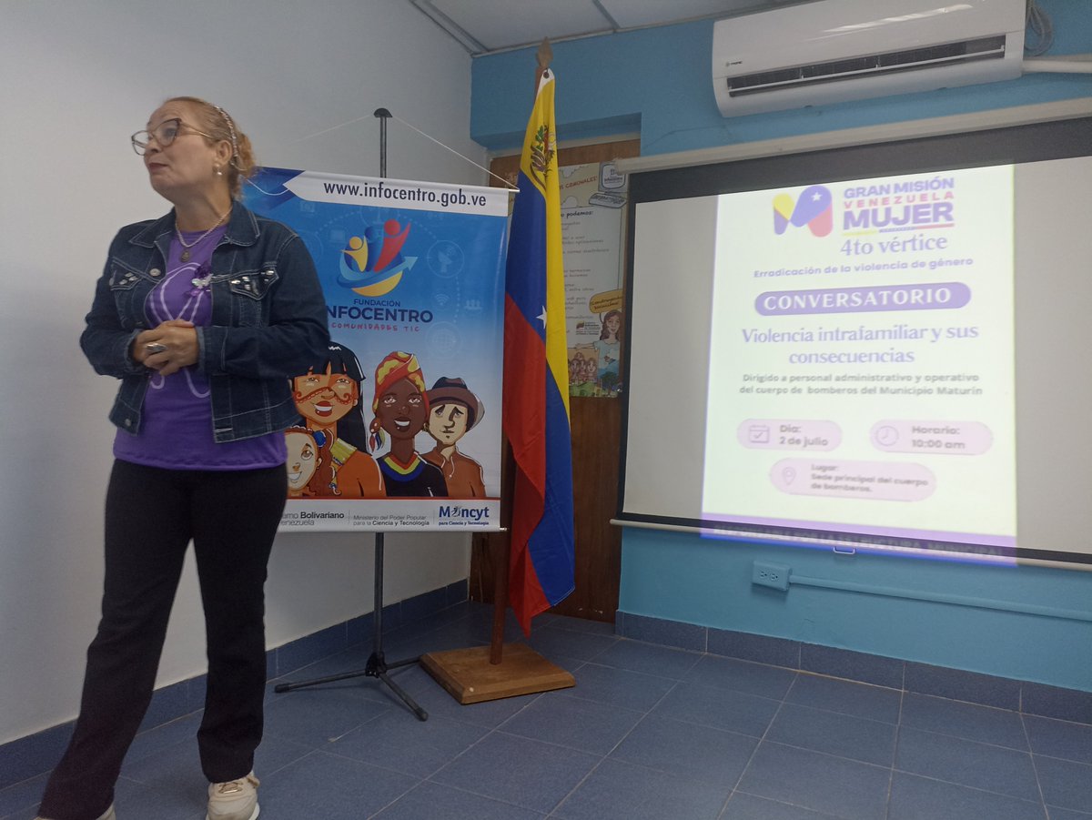 infomon25's tweet photo. En el marco de la Gran Misión Venezuela Mujer, el día martes 2 de julio se realizó exitosamente,  en el espacio del Infocentro Los Guaritos, el conversatorio " Violencia Intrafamiliar y sus Consecuencias", dirigido al personal del Cuerpo de Bomberos del Municipio Maturín. https://t.co/tu8QdDMYGC