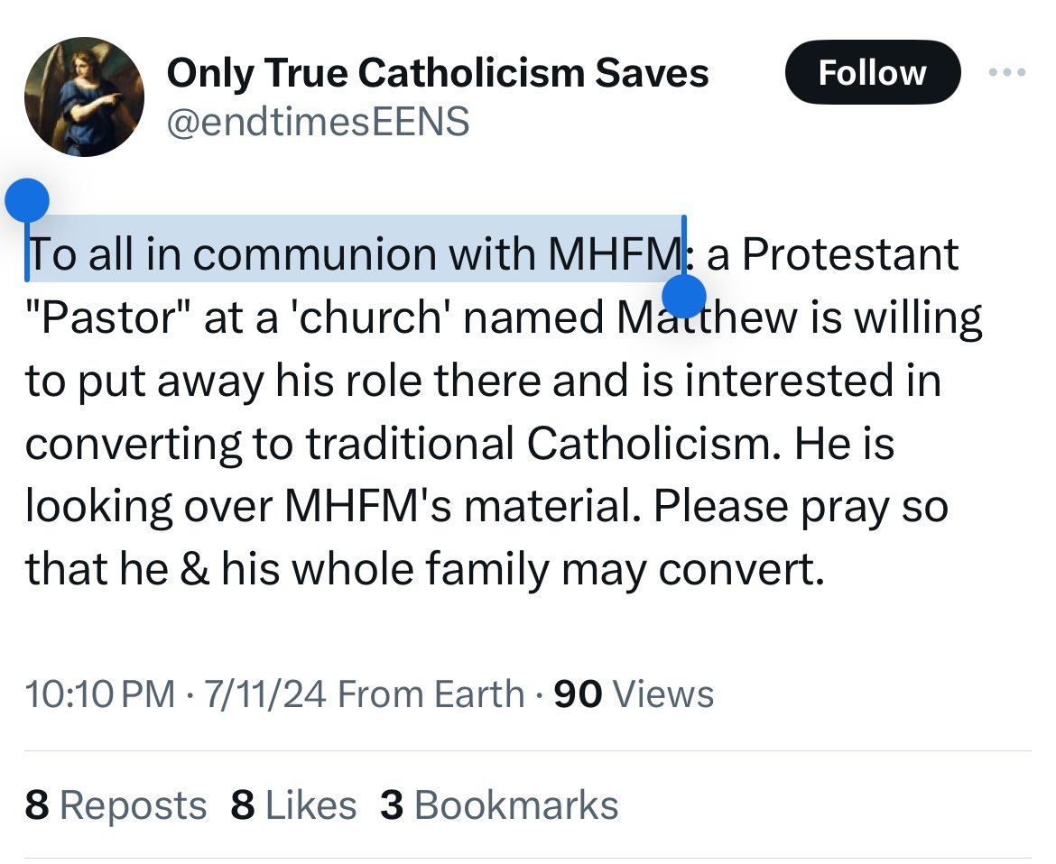 DimondCultWatch's tweet photo. They’re not even hiding it anymore. They are making clear that they aren’t in Communion with the Catholic Church, but “in communion” with the Dimond Bros, proving that they view submitting to the Dimond Bros and what they hold as necessary for salvation. #Dimondite #MHFM https://t.co/YuL449THz7