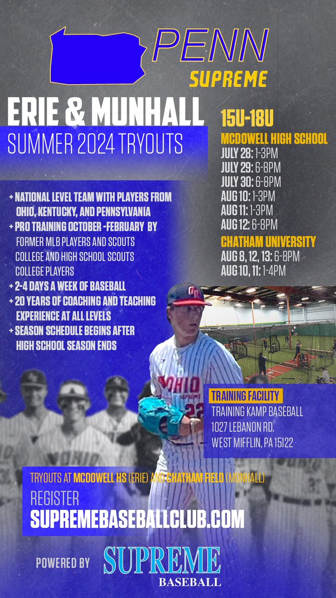 Supreme Baseball Club (@sbcnation) on Twitter photo Erie &Munhall PATRY OUTS 15u,16u,17u,18u,14u,13u National Scout Team @SupremeBaseClub <a href="/OhioSupreme/">Ohio Supreme Baseball</a> and <a href="/PennSupreme/">Pennsylvania Supreme Baseball</a> Over 130 committed players in the past decade and over 1,000,000.00 💴 combined athletic/academic scholarship awarded supremebaseballclub.com/2023-tryouts/ Erie &Munhall PATRY OUTS 15u,16u,17u,18u,14u,13u National Scout Team @SupremeBaseClub <a href="/OhioSupreme/">Ohio Supreme Baseball</a> and <a href="/PennSupreme/">Pennsylvania Supreme Baseball</a> Over 130 committed players in the past decade and over 1,000,000.00 💴 combined athletic/academic scholarship awarded supremebaseballclub.com/2023-tryouts/