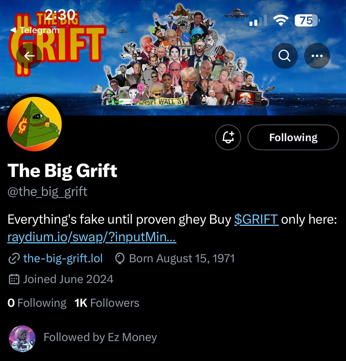 jmak76's tweet photo. @EzMoneyGems @the_big_grift $grift proof https://t.co/ZNzfn9qFZv