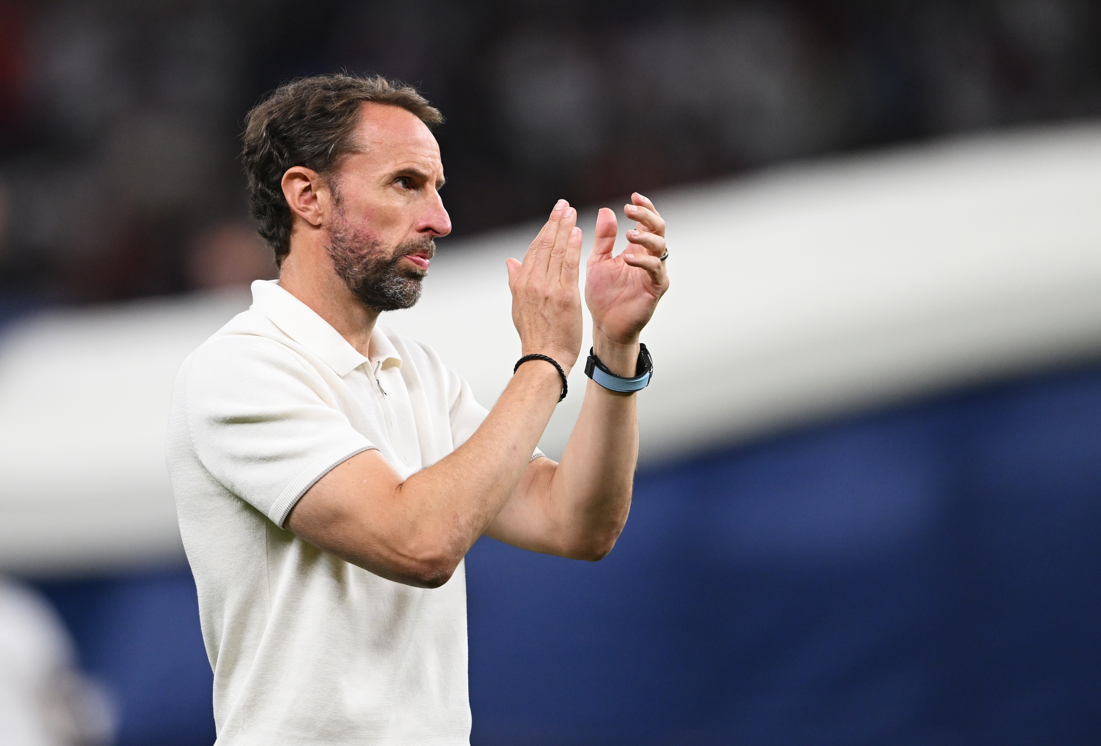 Gareth Southgate applauds the England fans after the game.