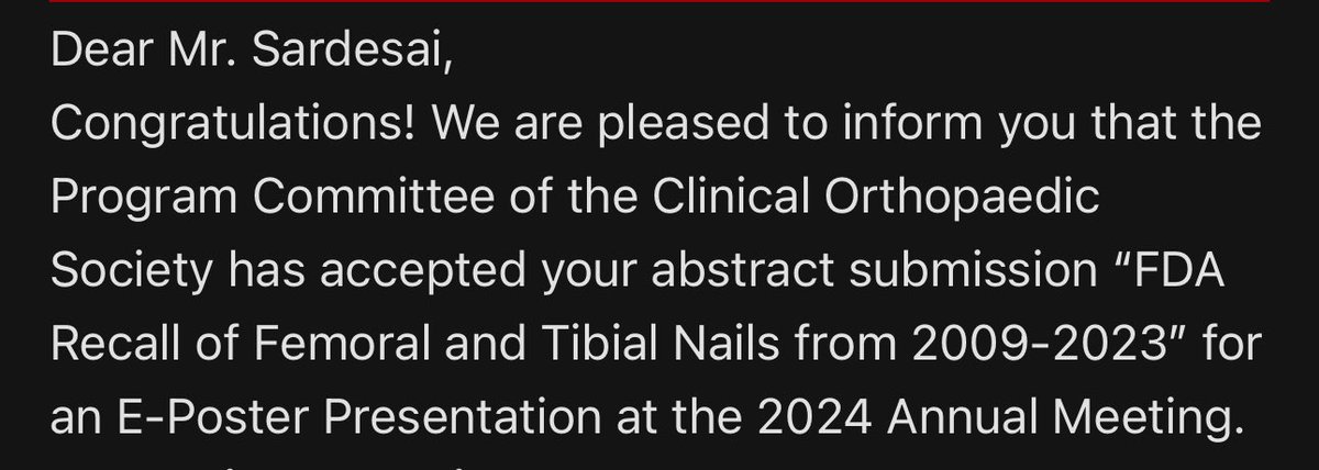 Krish Sardesai (@krishsardesai) on Twitter photo Hyped to see our project with friends at UMKC Med & <a href="/umkcortho/">UMKC Orthopaedic Surgery Residency</a> got accepted for presentation at the COS Annual Meeting <a href="/ClinicalOrtho1/">Clinical Orthopaedic Society</a> Excited to attend this meeting in Tampa, FL, for the first time! Hyped to see our project with friends at UMKC Med & <a href="/umkcortho/">UMKC Orthopaedic Surgery Residency</a> got accepted for presentation at the COS Annual Meeting <a href="/ClinicalOrtho1/">Clinical Orthopaedic Society</a> Excited to attend this meeting in Tampa, FL, for the first time!