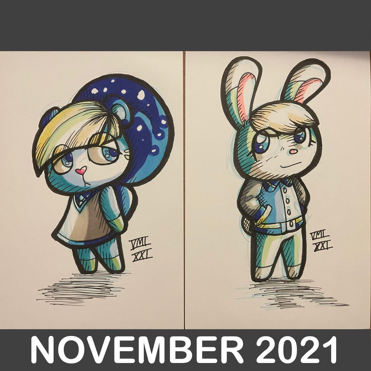2katly's tweet photo. Back at it, posting from the monthly postcard archives! More Animal Crossing friends that month: Ione &amp; Sasha! Shucks, I gotta give these two another crack and do them justice.

Don't forget! I'm going live right now for GAME NIGHT! Come hang out-- L!nk !n b!o https://t.co/CEQzJHhG8K