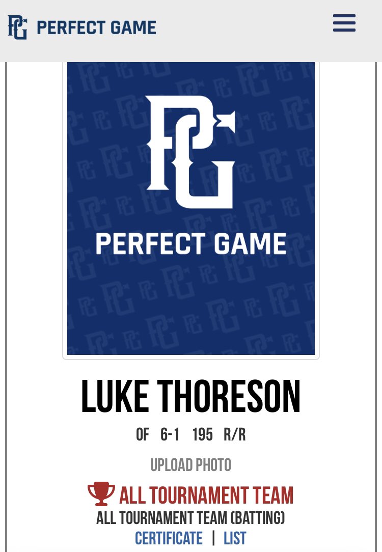 Luke Thoreson (@lukethoreson25) on Twitter photo Blessed to receive all tournament team for 2024 PG WWBA!
<a href="/XPressNational/">XPress Baseball</a> <a href="/PG_Scouting/">Perfect Game Scout</a> Blessed to receive all tournament team for 2024 PG WWBA!
<a href="/XPressNational/">XPress Baseball</a> <a href="/PG_Scouting/">Perfect Game Scout</a>