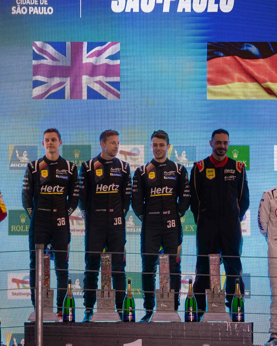 JotaSport's tweet photo. Taking top spot on the FIA World Cup for Hypercar Teams 🏆🍾

#HertzTeamJOTA #JOTASport #WEC #6HSaoPaulo https://t.co/iLbKo4XJyc