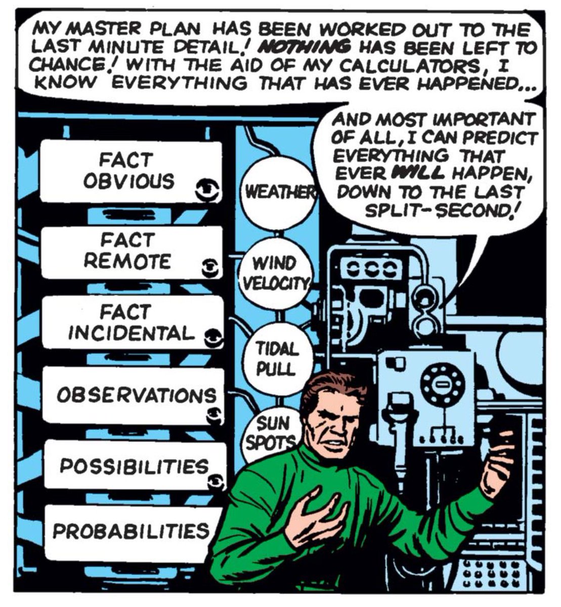 chelsdaniel280's tweet photo. I’m usually left unimpressed by villainous plans in comics, but this Thinker fellow…he’s pretty well-prepared. 
(Fantastic Four #15 - Stan Lee, Jack Kirby, Dick Ayers, Stan Goldberg, and Artie Simek)
#MadThinker #FantasticFour 
#Marvel #MarvelComics https://t.co/0QGi5G7mqV