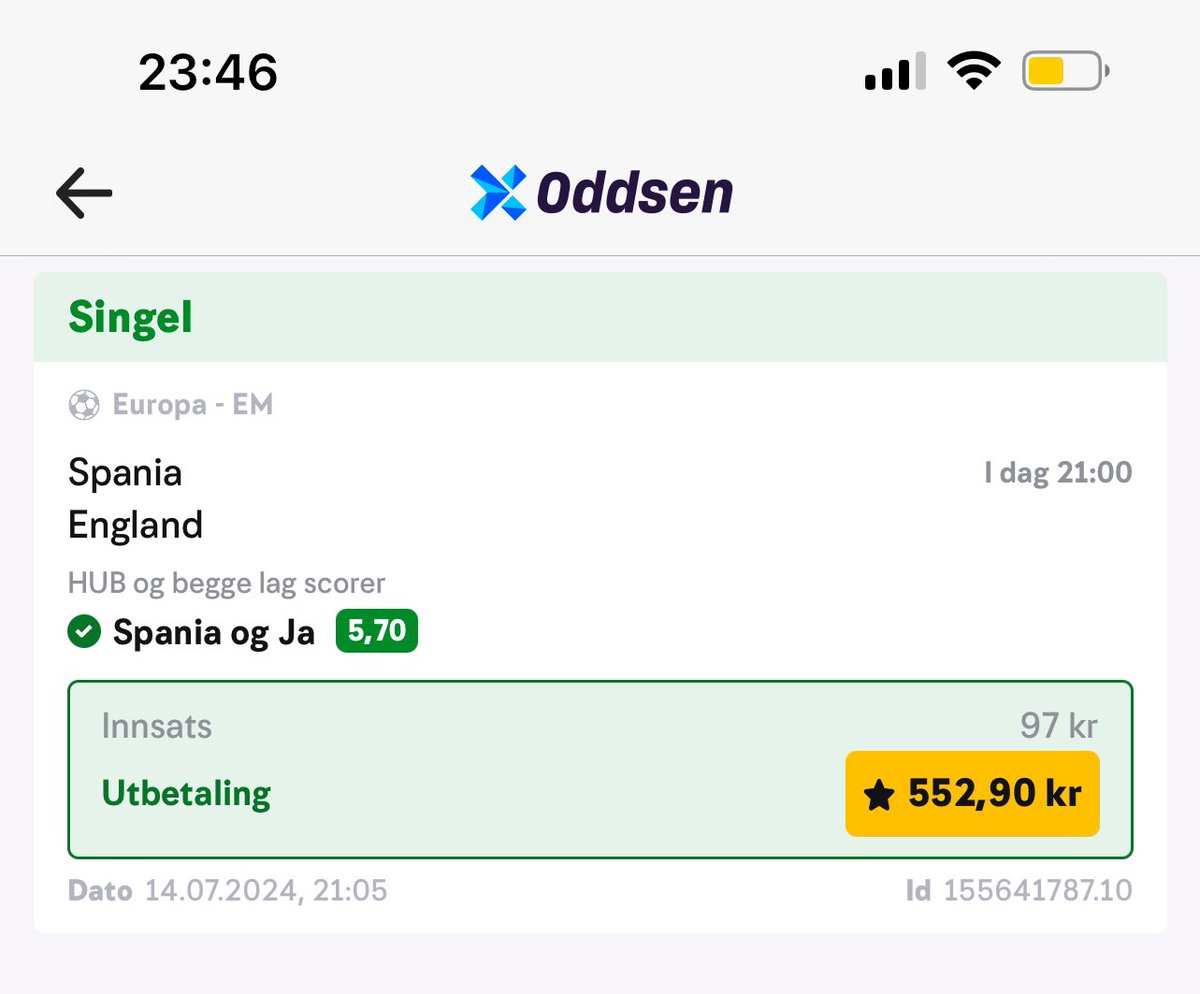 EM finale betsa hitta godt😁 
Gevinsten går rett i bitcoin 🚀