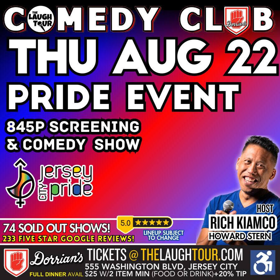 Join us for a night of laughs and celebration at the Pride Shows @ The Laugh Tour Comedy Club! 🎉🌈

📅 Date: August 22  
🕒 Time: 8:45 PM - 10:30 PM  
📍 Location: Dorrian's, 555 Washington Blvd, Jersey City, NJ

Get ready for an evening of fun with a special screening of ABC’s
