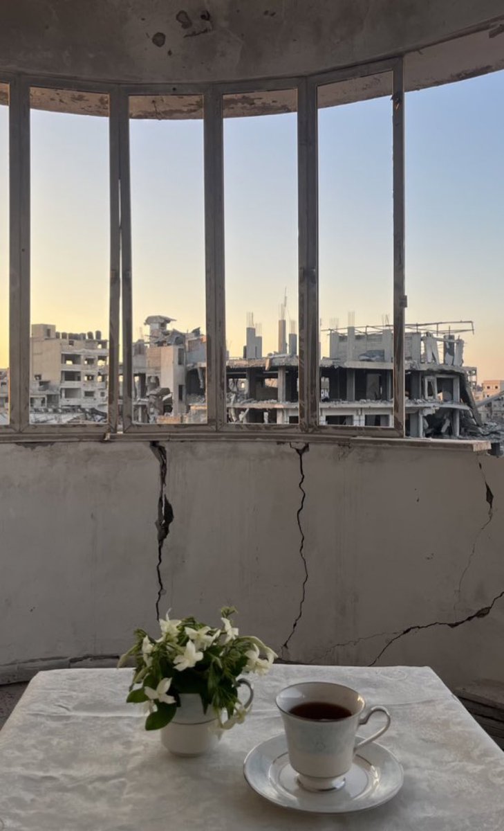 الغروب من شرفة احد منازل غزه الصامده