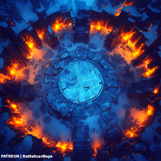 BattleScarMaps's tweet photo. The touch of both ice and fire makes for a perfect arena! Download this battle map now at https://t.co/mgS8bRoyW4

#Dnd #5e #dungeonsanddragons #tabletop #battlemap #dndbeyond #roll20 #fantasygrounds #map #digitalmap #patreon #arena #ice #fire #coliseum https://t.co/e8O6uPsnW0